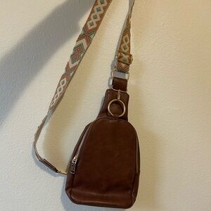 Altar’d State Bag - Brown Leather Crossbody Sling Bag with Patterned Strap